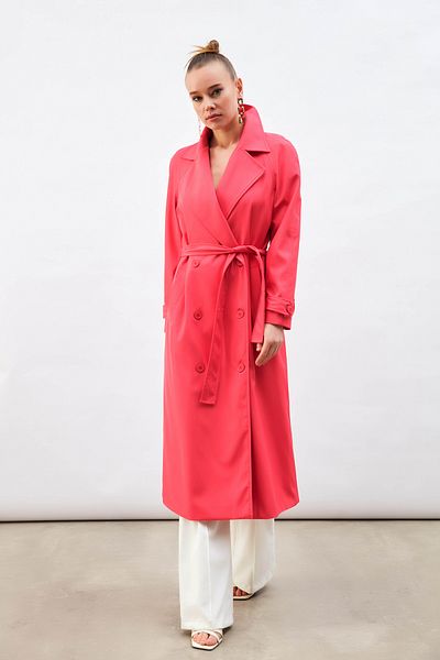 Sateen Belted Long Trench - Fuchsia
