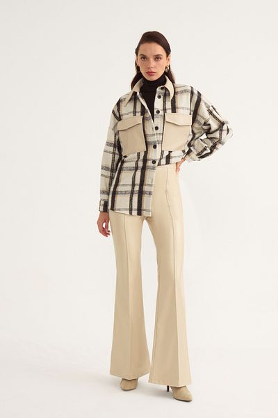 Sateen Flared Leg Leather Trousers - Stone