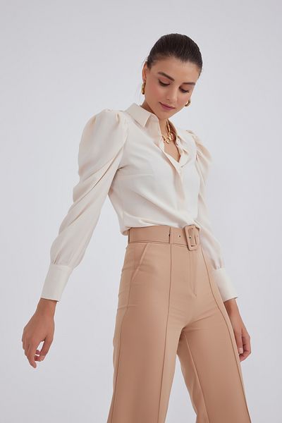 Sateen Padded Classic Shirt - Beige