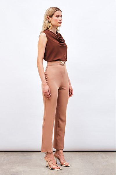 Sateen CAMEL Accessory Detailed Trousers