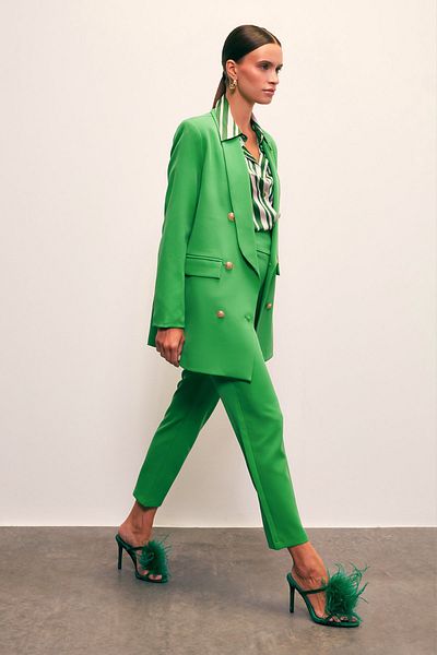 Sateen Corsage Detailed Trousers - GREEN