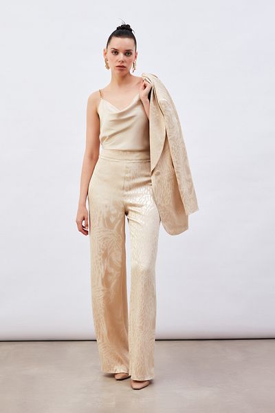 Sateen Pantaloni din satin cu model - bej