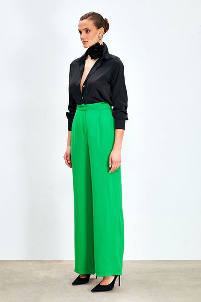 Sateen Pantaloni plisați din crep - verde