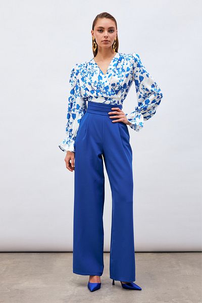 Sateen Waist Detailed Pocket Trousers - Sax Blue