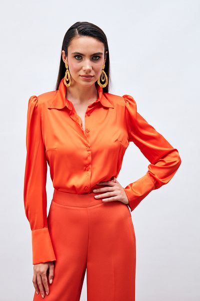 Sateen Σατέν πουκάμισο με επένδυση - ORANJ