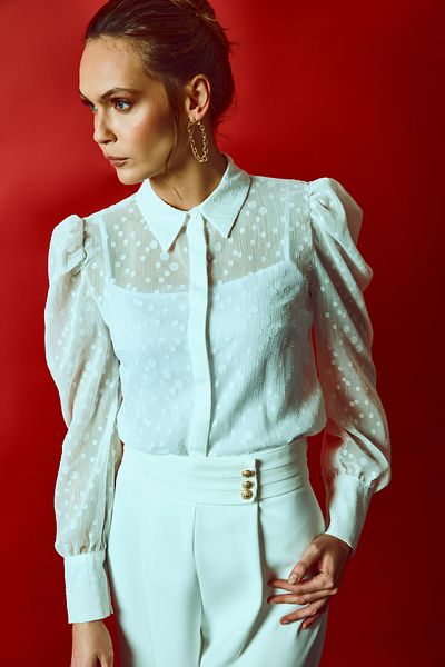 Sateen قميص منقط - ECRU