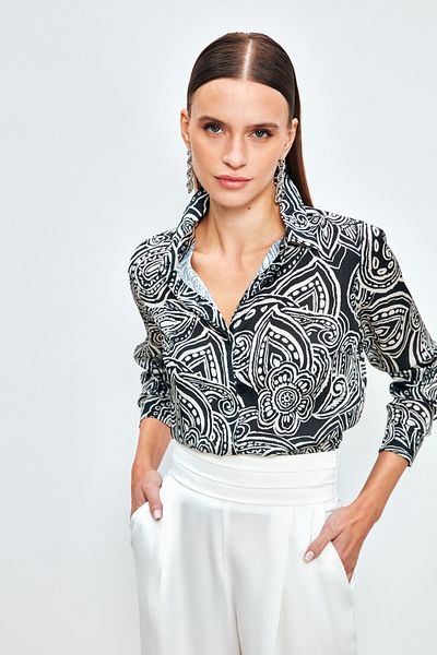 Sateen Patterned Plain Shirt - Black