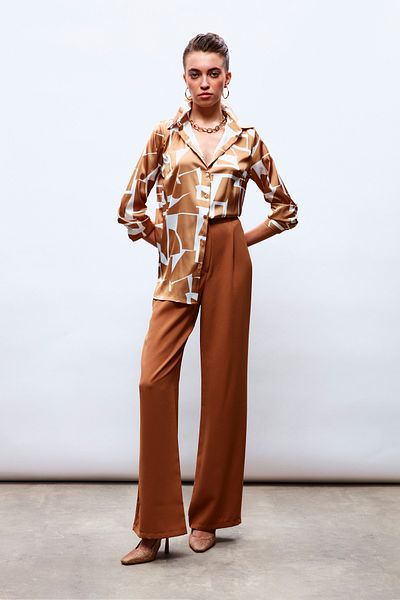 Sateen Pleated Crepe Trousers - Camel
