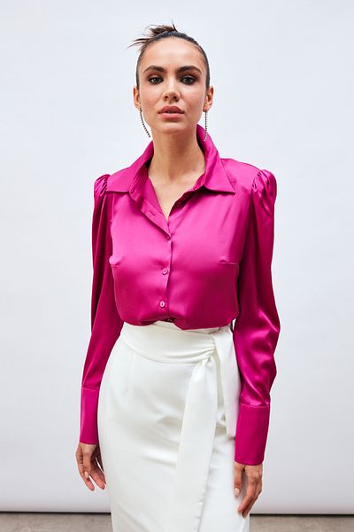 Sateen Cămașă din Satin Fuchsia - Căptușită