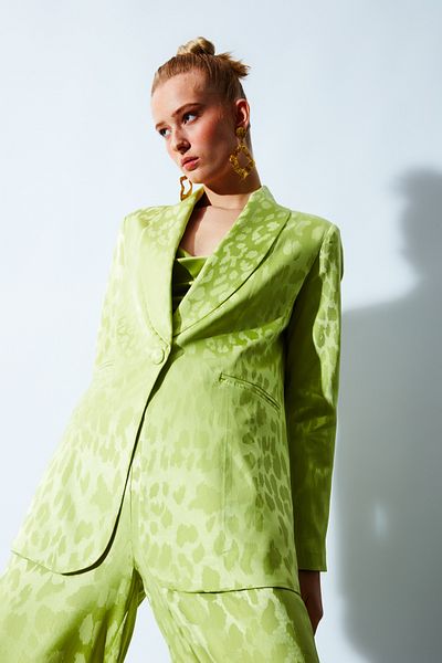 Sateen Wide Patterned Satin Jacket - Oil Green