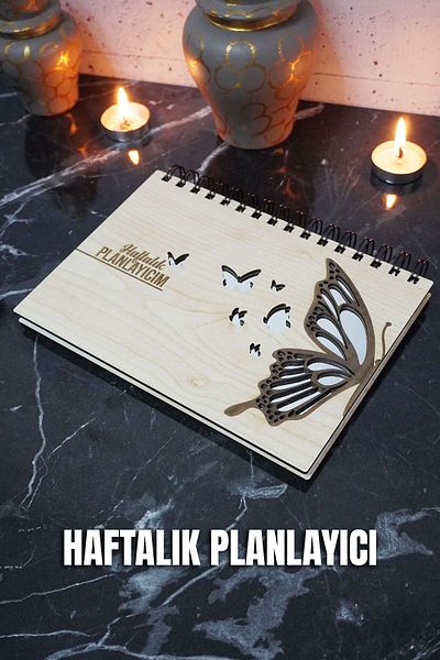 markcat Ξύλινο ατελείωτο βιβλίο σχεδίασης με φιγούρα πεταλούδας - Ατερματικό πρόγραμμα - Εβδομαδιαίο πρόγραμμα - Α5