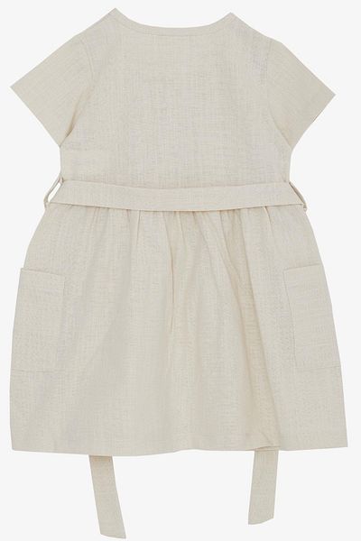 Breeze Girl's Linen Dress Buttoned with Side Pockets 1.5-5 Years, Cream