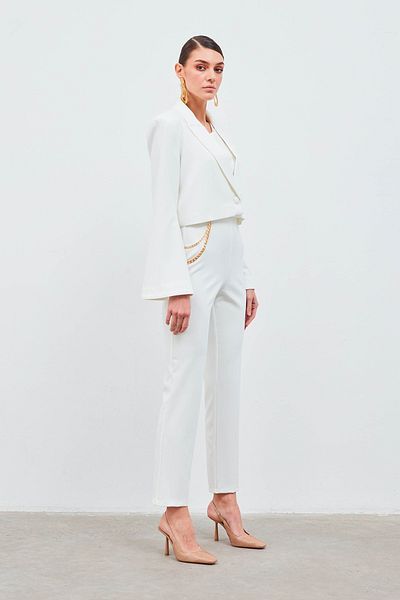 Sateen Chain Accessory Trousers - Ecru