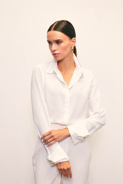 Sateen قميص مزين بأزرار مزخرفة - EKRU