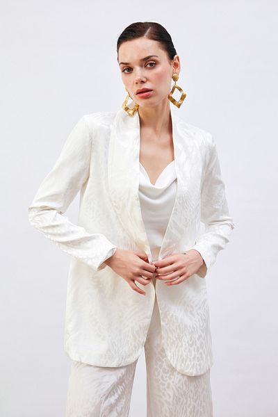 Sateen Patterned Satin Jacket - Ecru