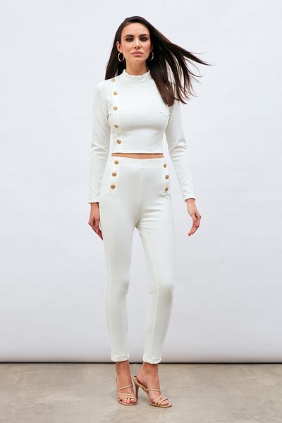 Sateen Button Detailed Trousers - Ecru