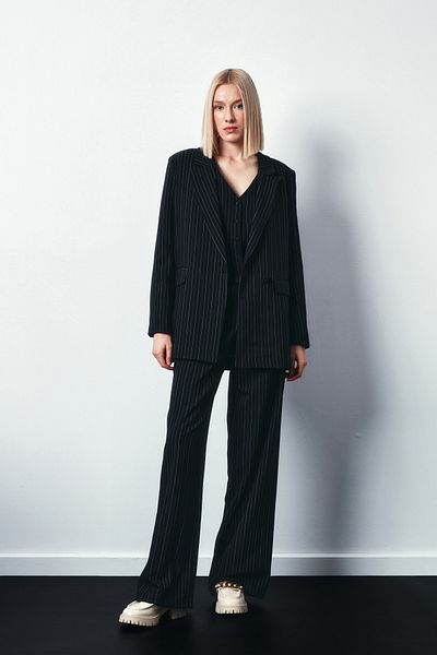 Sateen Jachetă casual cu dungi - neagră