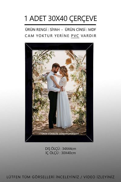 Bytwo 1 Piece 30x40 Frame - A3 Black Frame - MDF Frame