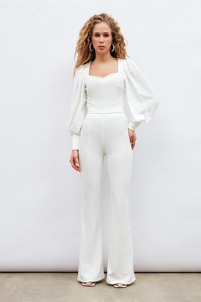 Sateen Ecru Spanish Leg Trousers