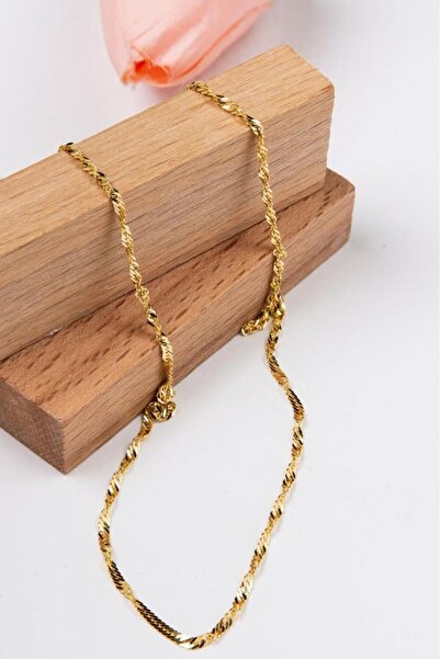 latif kuyumcu 14 Ayar Altın Altın Zincir 2 MM Singapur 45 cm Zincir Kadın Kol...