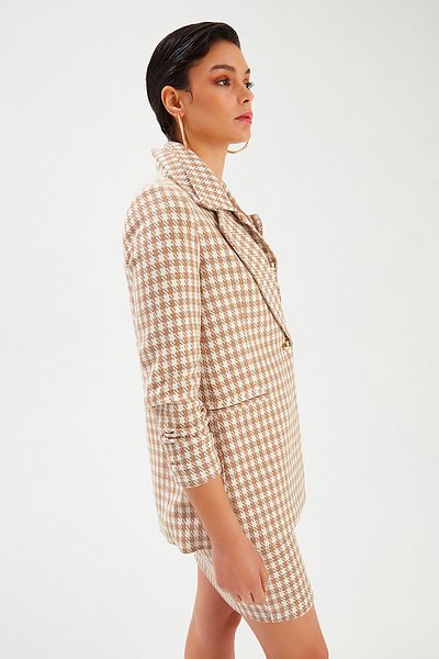 Sateen Μπουφάν με σχέδιο Houndstooth - Camel