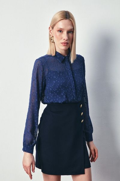 Sateen Cămașă clasică cu model bleumarin