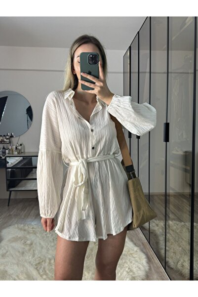 NET OF NOT Becca Beyaz Kuşaklı Tulum Elbise