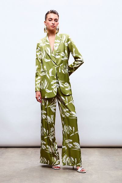 Sateen High Waist Satin Trousers - Oil Green
