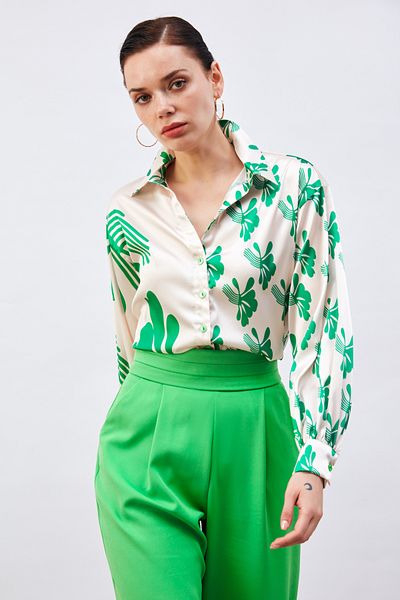 Sateen Cămașă cu model casual bej-verde
