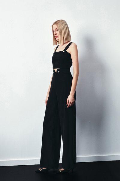 Sateen Waist Detailed Trousers - BLACK