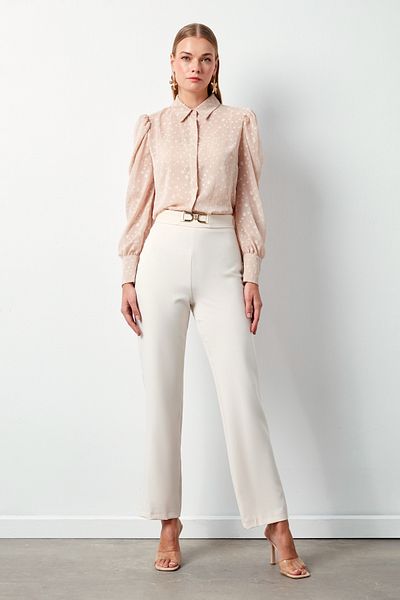 Sateen Accessory Detailed Trousers Beige