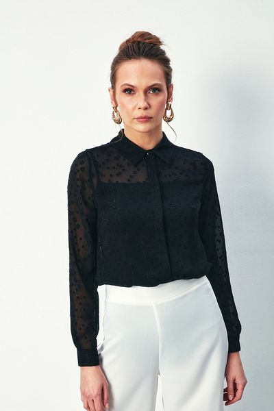 Sateen Patterned Classic Shirt - BLACK