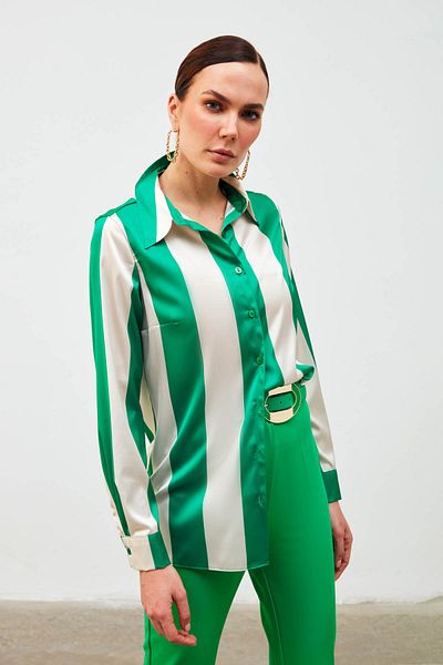 Sateen Cămașă casual în dungi - Verde