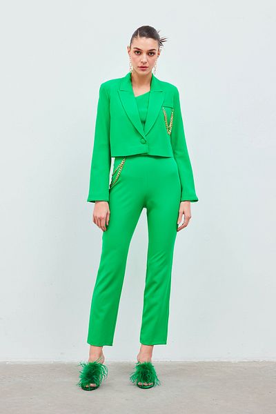 Sateen Pants with Chain Accessories - Green