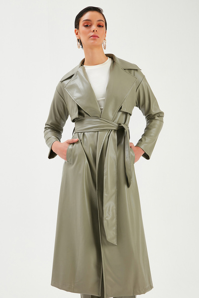 Sateen Δερμάτινο Trench με μακριά ζώνη - Çağla Green