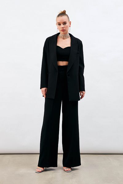 Sateen Pantaloni largi cu pliuri - negri