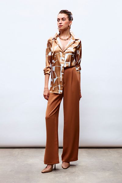 Sateen Pleated Crepe Trousers - Camel