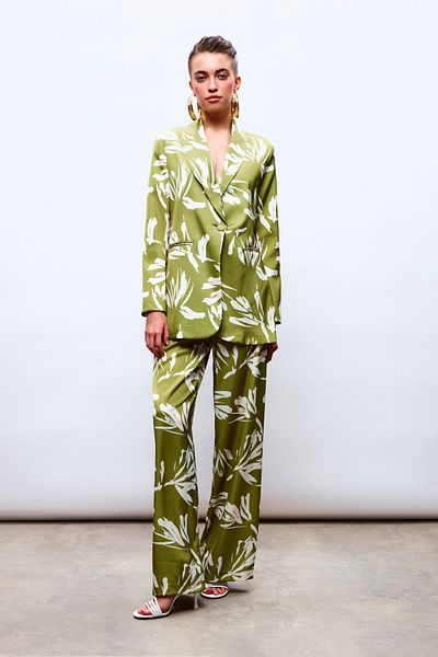 Sateen Patterned Loose Satin Jacket - Green