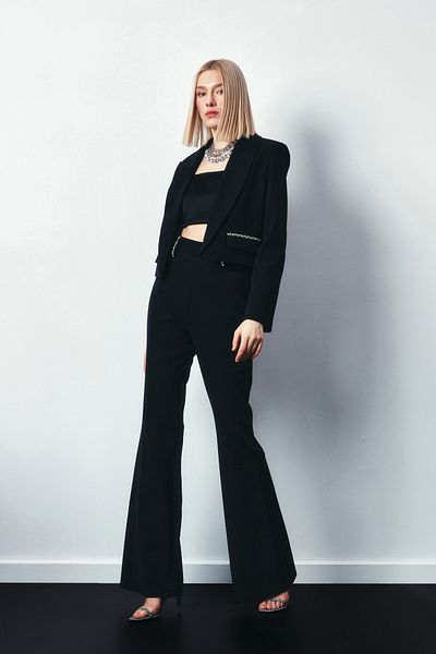 Sateen Pantaloni spanioli cu detaliu în piatră - NEGRI