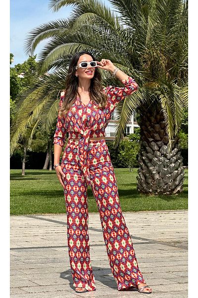 Atelier Derin Satin Blouse and Trousers Set - Orange