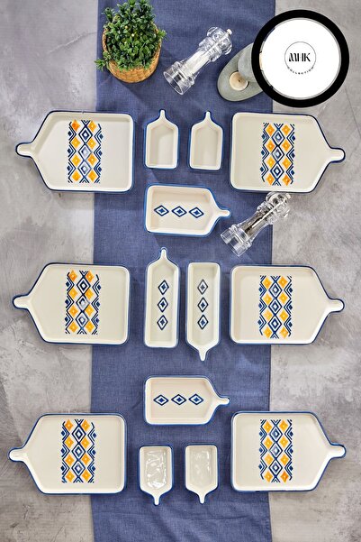 MHK Collection 14 Parça 6 Kişilik Motif Desen Kahvaltı Seti