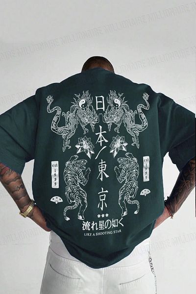 Teenage Millionaire Tricou casual oversize cu imprimeu Dragon Verde Petrol - Decolteu Crew