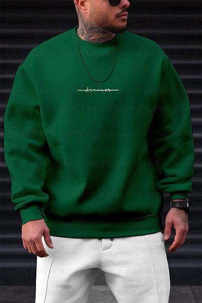 Millionaire Мъжки суитшърт от полар със свободна кройка Bntn Green Dreamer с щампа 0 с кръгло деколте