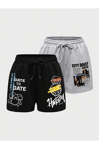Hunors Sportswear & Company Γκρι - Μαύρο Σετ 2 τεμαχίων City printed σορτς