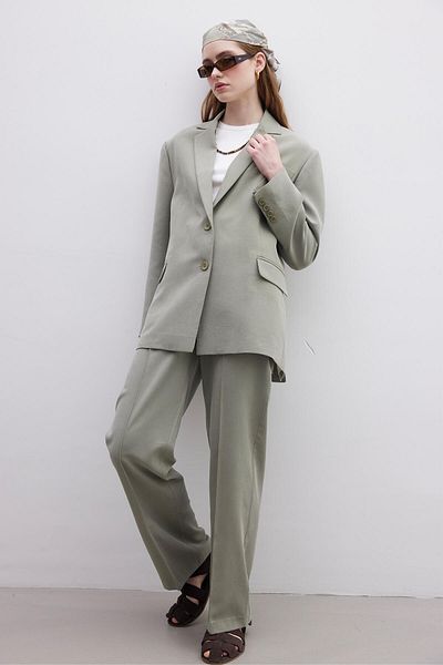 Manuka Green Natural Straight Trousers