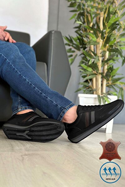 BIG KING Siyah Siyah Hakiki Deri Erkek Spor Ayakkabı