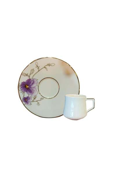 Aryıldız Evaliza Buket Purple Double Coffee Cup Set for 6 People