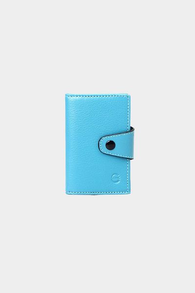 Grande 827 Model Turquoise Accordion Card Holder - Genuine Leather, Vertical Snap Wallet
