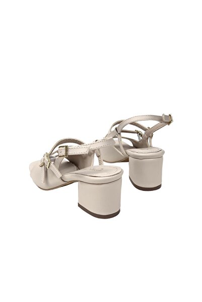 bescobel Beige Fonka Women's Sandals - Low Heel and Buckle Detail, 5 cm