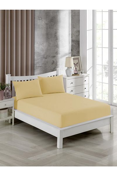 FAVORİST Yellow King Size Elastic Sheet Set - 180x200, 2 Pillowcases Inclus